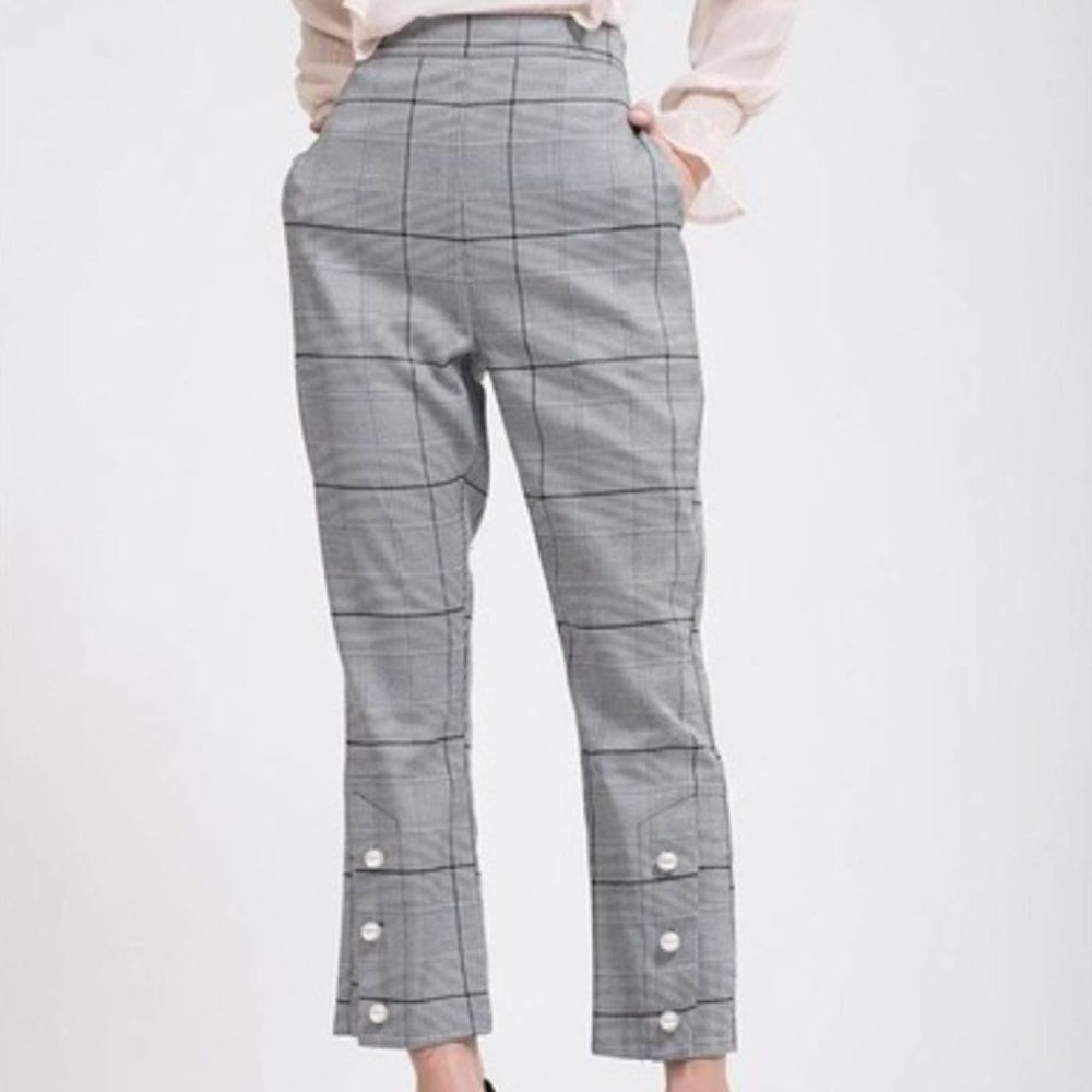 J.O.A Plaid Pants w/ Pearl Details (Size Small)